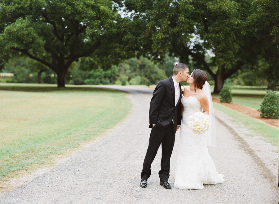 Bride and groom at The Orchard in Azle, Tx captured on Portra 800.