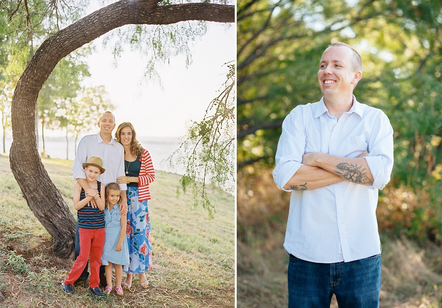 Family session next to tree in Dallas.
