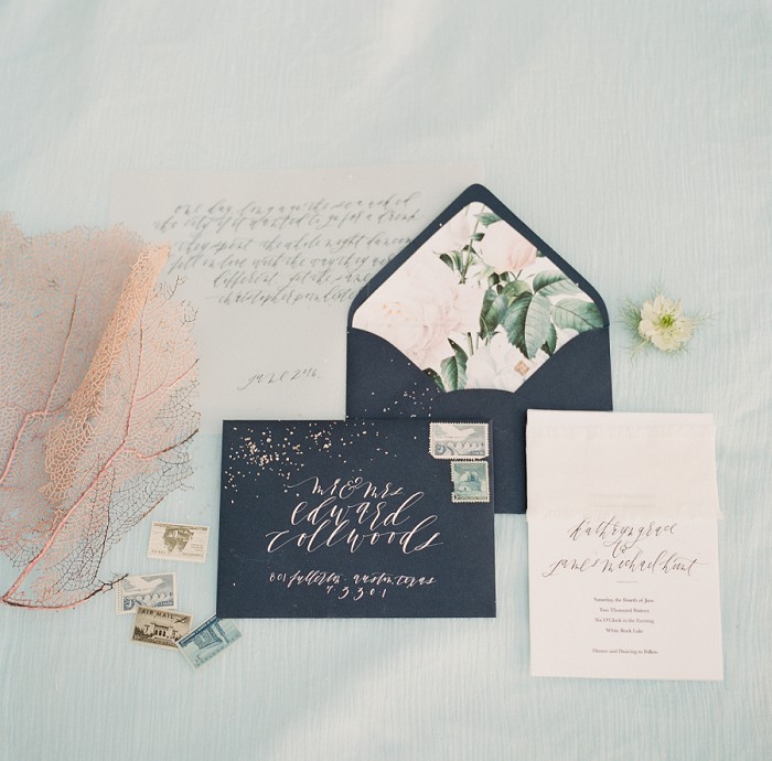 Wedding stationary by Bunny and bear paper photographed at White Rock Lake Editorial styled shoot